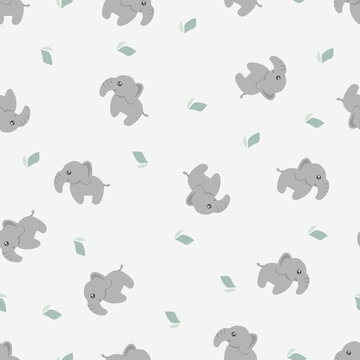 Cute elephant nature doodle cartoon decoration pattern