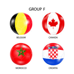 Obraz premium Flags in the style of footballs.The group of the football tournament in Qatar.Belgium, Canada, Morocco, Croatia.