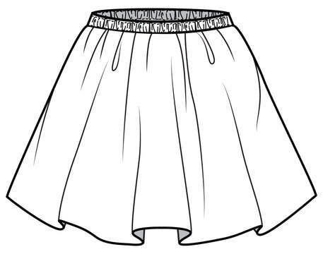 mini skirt with elastic waistband flat technical cad drawing vector template