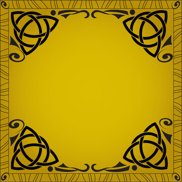 Cadre avec symboles celtiques - Nœud celtique - Carré - Géométrie sacrée - Énergie - Noir et Or