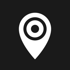 Location mark dark mode glyph ui icon. Find place on map. Online support. User interface design. White silhouette symbol on black space. Solid pictogram for web, mobile. Vector isolated illustration