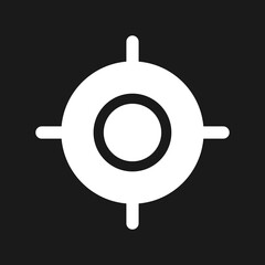 Target dark mode glyph ui icon. Focus on chosen goal. Marketing tool. User interface design. White silhouette symbol on black space. Solid pictogram for web, mobile. Vector isolated illustration