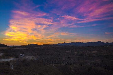 Colorful mountain landscape at sunset