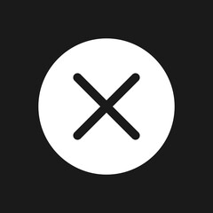 Cross in circle dark mode glyph ui icon. Cancel operation button. User interface design. White silhouette symbol on black space. Solid pictogram for web, mobile. Vector isolated illustration