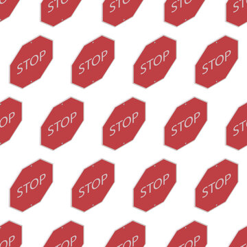 Isometric Eps 10 Vector Road Red Stop Signs Seamless Pattern