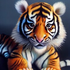 Obraz premium Portrait of a little tiger cub, cute animal