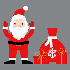 simple vector illustration Christmas Santa Claus with red bag