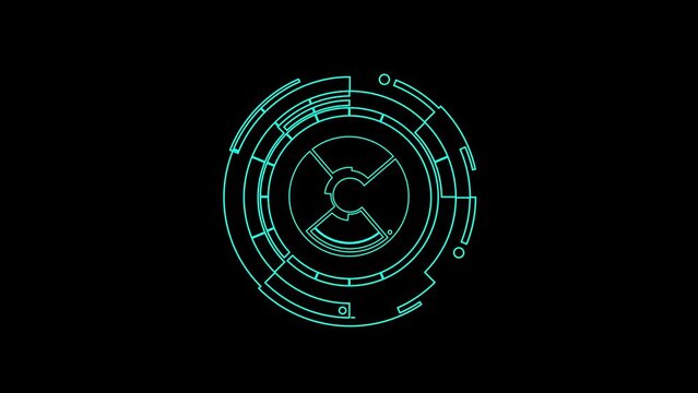 Futuristic round target animation for video overlay. HUD display monitor for modern video effects and high technology