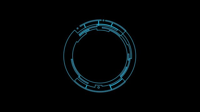 Futuristic round target animation for video overlay. HUD display monitor for modern video effects and high technology