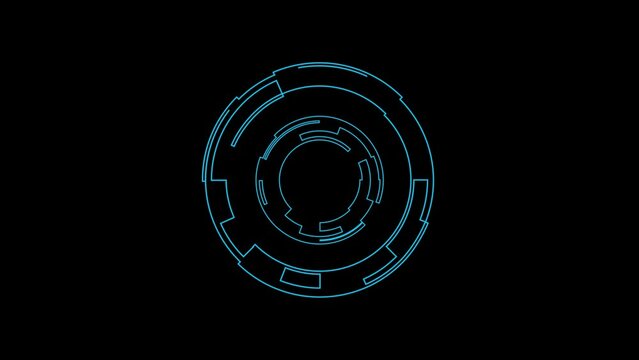 Futuristic round target animation for video overlay. HUD display monitor for modern video effects and high technology