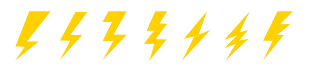 Lightning bolt vector icon set. Flat style.  - obrazy, fototapety, plakaty