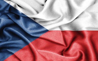 Close up of ruffled flag of Czechia. 3d render
