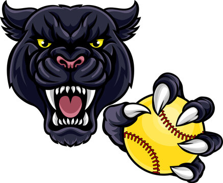 A panther animal softball sports team cartoon mascot