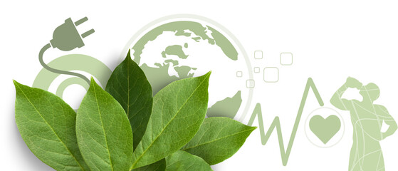 Abstract Background. Energy saving background and Natural Energy with Health Care on White Background. copy space, banner, website -3d Rendering