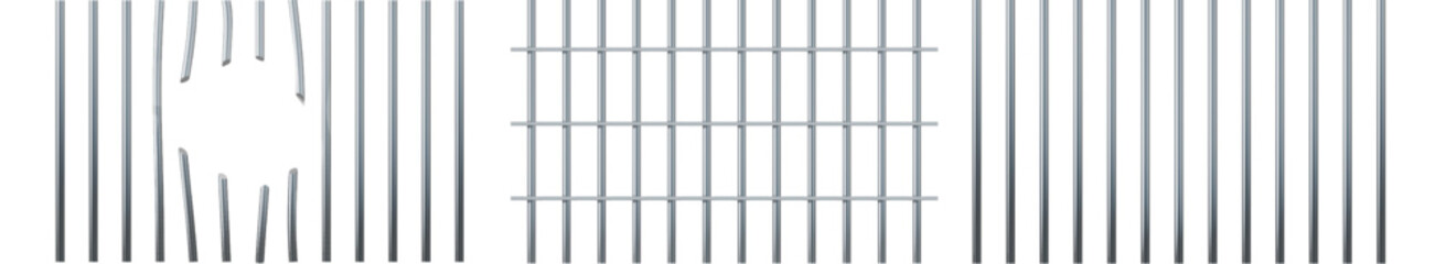 Set of realistic prison metal bars . Iron jail cage. Prison fence jail. Template design for criminal or sentence. Vector illustration - obrazy, fototapety, plakaty
