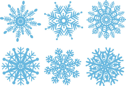  Openwork Blue Snowflakes . Clipart EPS  Vector Illustration With Transparent Background. 
 Design Template, For Stickers, Creating Patterns,
 Wrapping Paper, For Fabric, Clothing, For Children.