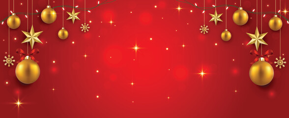 Fototapeta na wymiar Beautiful Christmas banner vector illustration. Red background. Christmas background with empty copy space.