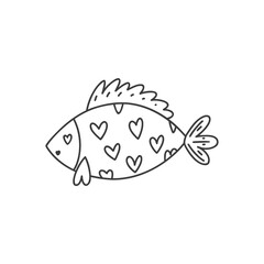 Vector fish on white background. Doodle style.