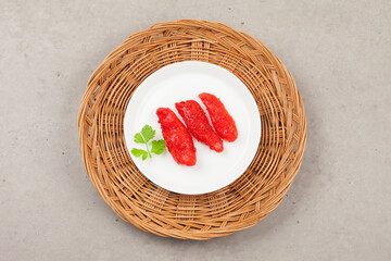 salted pollack eggs,명태의 알을 소금에 절여 담근 젓.