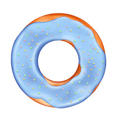 Blue glazed donut isolated on transparent background