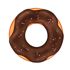Chocolate glazed donut isolated on transparent background