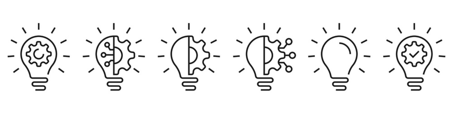 Innovation icon set. Light Bulb - Idea symbol. Innovation editable stroke icons collection. Vector
