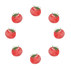 Frame with tomato. Watercolor hand drawn frame with farm illustration on white background.