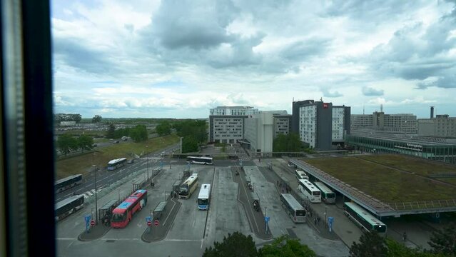 Busy Bus Terminal Near Paris France Airport, View from Above