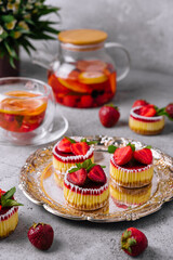 Mini strawberry cheesecake in muffin forms