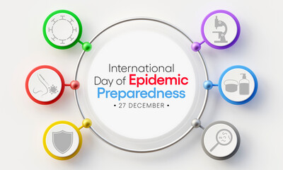 International day of Epidemic Preparedness is observed every year on December 27, to support efforts to build strong emergency and epidemic preparedness systems. 3D Rendering