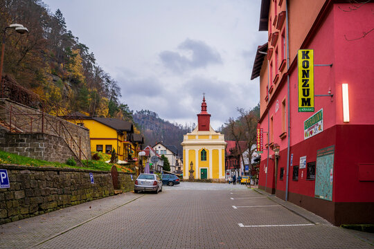 Hrensko, Czechia - November 09, 2022 : Hrensko Village view in Czechia