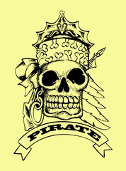 Pirate Skull hand draw illustration
