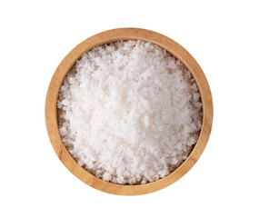 Salt in wood bowl isolated on transparent png