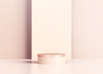 Pastel color geometric cylinder podium for promotion product display, Minimal scene with podium for products showcase, product presentation, cosmetic product show, stage pedestal 3D Rendering.