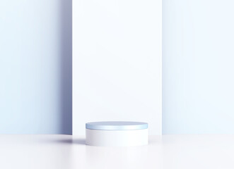 Pastel color geometric cylinder podium for promotion product display, Minimal scene with podium for products showcase, product presentation, cosmetic product show, stage pedestal 3D Rendering.