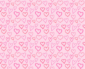 Hand drawn colored background with hearts. Seamless trendy wallpaper on surface. Abstract grungy texture with love signs. Lovely pattern. Print for banner, flyer or poster. Colorful illustration