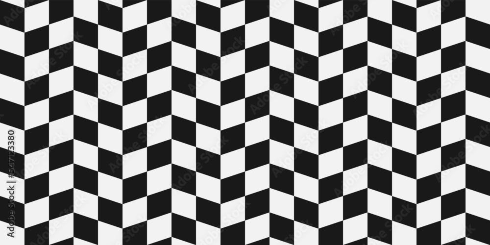 Poster Checkerboard pattern with black diagonal squares that touch each other. Checkerboard slanted pattern, like a racing flag. For print and stylish decor, seamless pattern and textures.
