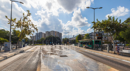 IZRAEL,Haifa  05, 2022: Streets in the city of Haifa in Israel - obrazy, fototapety, plakaty