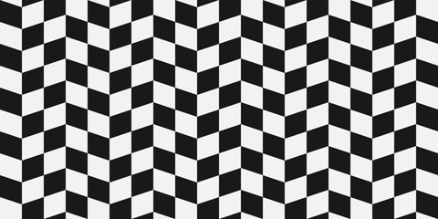 Checkerboard pattern with black diagonal squares that touch each other. Checkerboard slanted pattern, like a racing flag. For print and stylish decor, seamless pattern and textures.