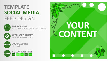 green background illustration with artistic plant floral pattern for social media template, ornament, decoration, and design components and frames