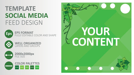 green background illustration with artistic plant floral pattern for social media template, ornament, decoration, and design components and frames
