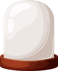 Snow globe, clear glass flask with wooden stand cartoon on transparent background