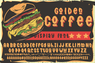Golden coffee font with illustrations on the background.
