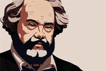 Digital illustration portraits of Karl Marx, acrylic painting style, elegant historical figures, can be used for sociology education, cultural commentary, and magazine reports. - obrazy, fototapety, plakaty