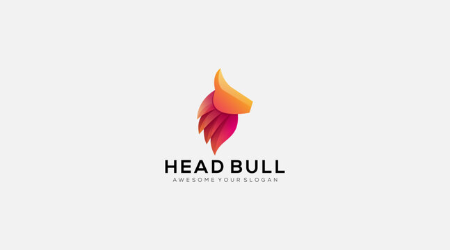 Gradient Head bull vector logo design illustration