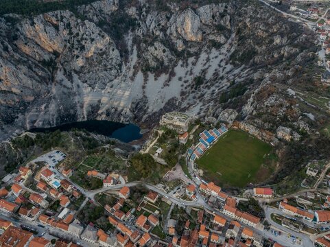 Aerial view of Stadium Our Lady Dolac in Imotski in Croatia