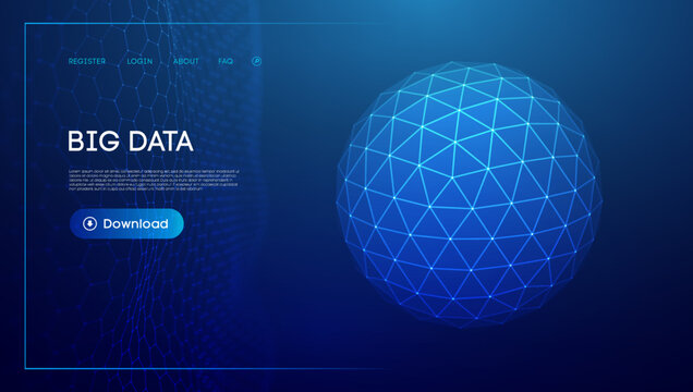 Abstract low poly sphere digital network background. Geometric futuristic blue tecgnology background. Low poly wire frame vector design.