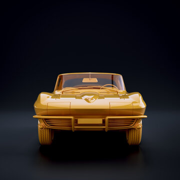 Front view Car. Monochrome yellow, Single Color Isolated Vintage Car. Chevrolet Corvette Stingray 1965, 3D Rendering, from back view
