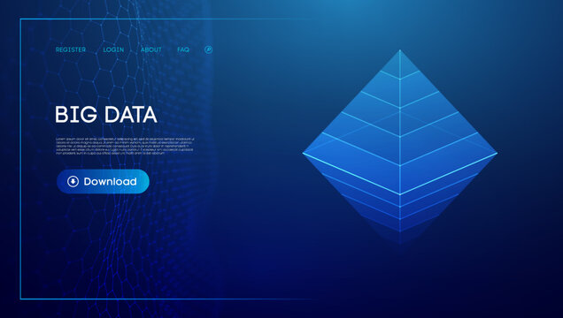 Pyramid business technology background. Tech vector triangle abstract background. Wireframe pyramid 3d model.