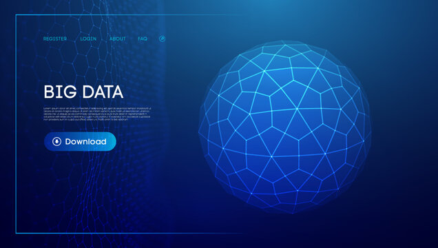 Abstract low poly sphere digital network background. Geometric futuristic blue tecgnology background. Low poly wire frame vector design.
